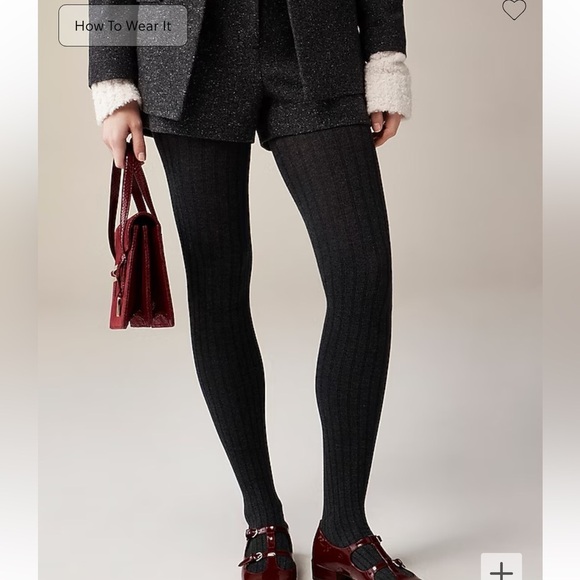 NWOT J crew heather charcoal Ribbed tights - Picture 1 of 4